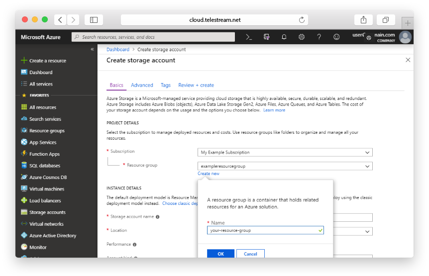 create azure storage account