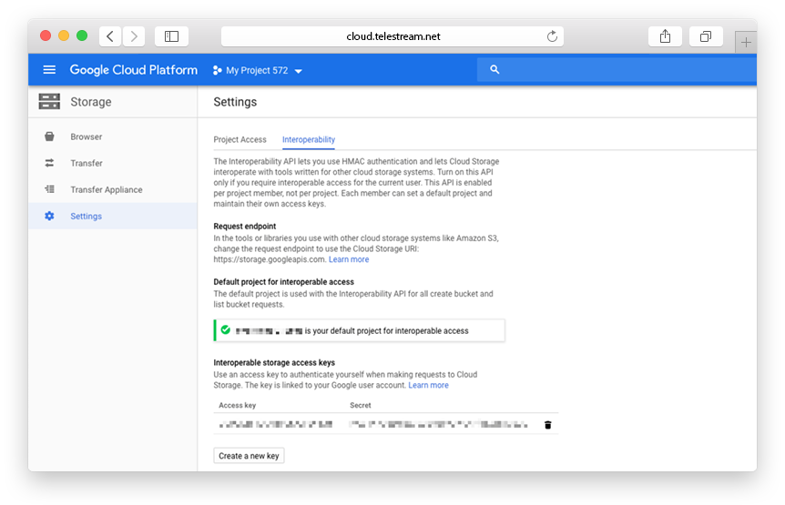 Create Google Cloud Storage (GCS) from scratch Telestream Cloud